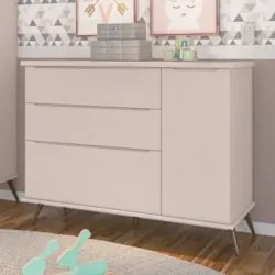 Cômoda Infantil 1 Porta 3 Gavetas 100% MDF Pés Retrô Mel Z39 Rosê - Mp