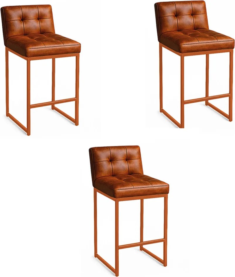Banqueta Cozinha Alta com Encosto Industrial Kit 3 Bronze Lirina PU C05 - D'Rossi - Nozes