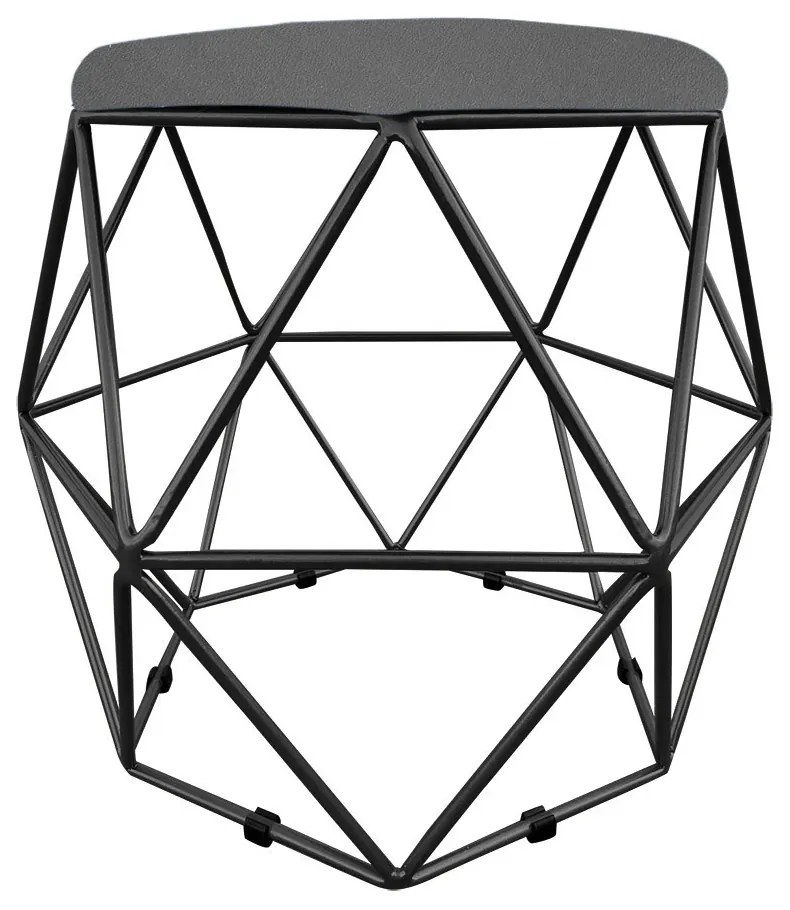 Puff Aramado Hexágono Decorativo Industrial Preto com Suede D03 - D'Rossi - Grafite