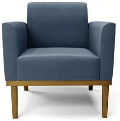 Poltrona Base Madeira Castanho Kit 2 Maressa Suede Azul Marinho - Ibiz