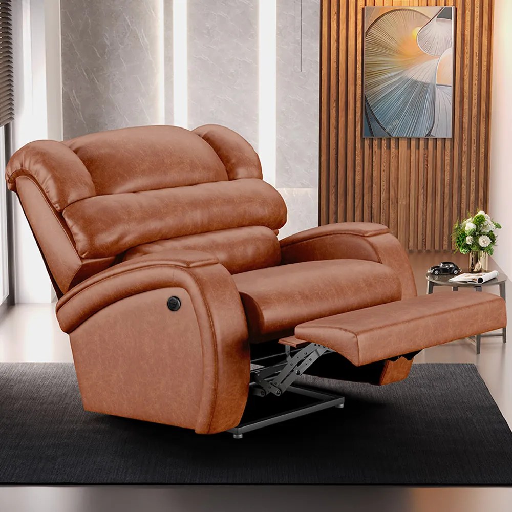 Poltrona do Papai Sala de Cinema Reclinável Kylie Power Elétrica Massagem USB PU Caramelo Brilho G23