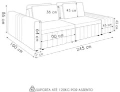 Sofá Ilha e Puff Sala Living 245cm Siesta Z32 Veludo Bege    - Mpozena
