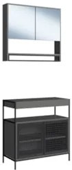 Gabinete de Banheiro Liny 80cm e Espelheira Moscow Grafite Z54 - Mpoze