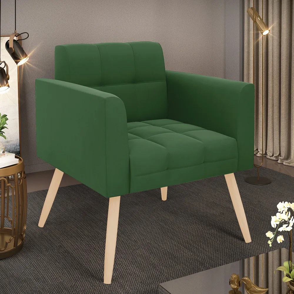 Poltrona Elisa Suede Verde Pés Palito Natural D03 - D'Rossi