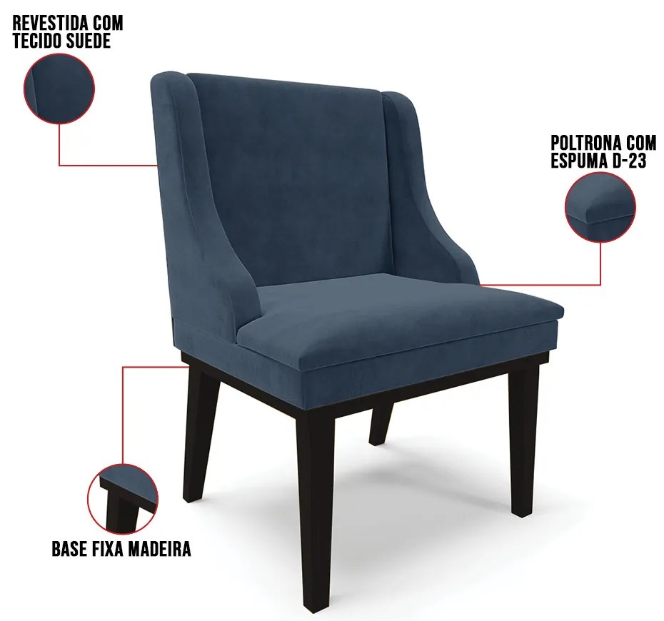 Cadeira de Jantar Liz Suede Base Fixa Madeira Preto D03 - D'Rossi - Azul Marinho