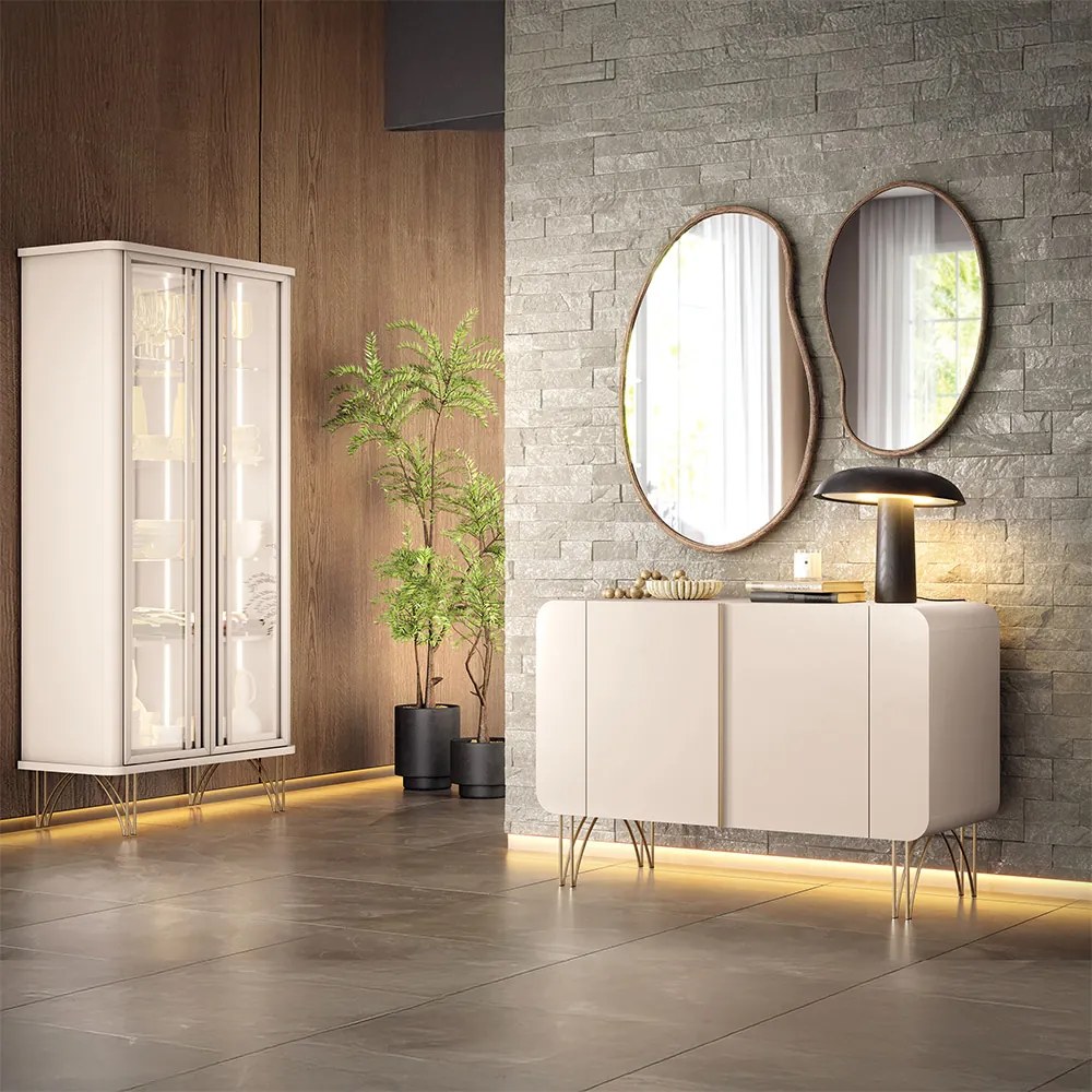 Conjunto 1 Cristaleira e 1 Buffet Decorativo Texas/Bambino Off White G26 - Gran Belo 