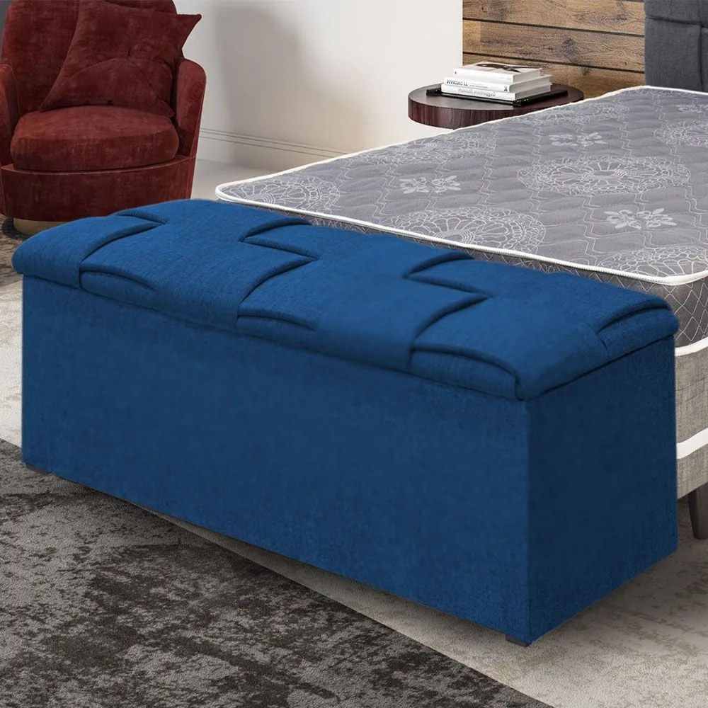 Calçadeira Baú Casal Queen 160cm Ravena Veludo Azul - Simbal - Azul