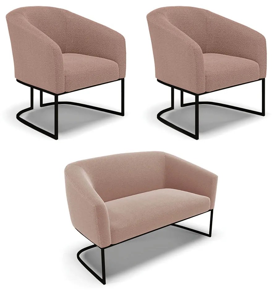 Namoradeira e 2 Poltronas Industrial Preto Stella Bouclê D03 - D'Rossi  - Rose