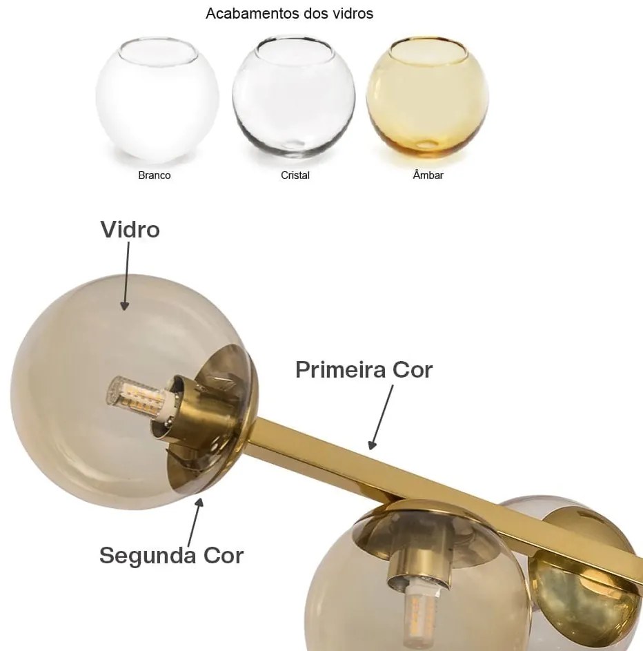 Pendente Mousse C/ 9 Globos 121Cm 9Xg9 / Cabos Cristal / Metal E Globo... (ND-B - Nude Brilho, AMBAR)