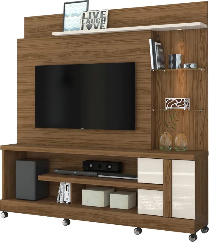 Estante de TV 55 Pol 182cm com Rodízio para Sala Elaris Naturale/Off White M20 - D'Rossi