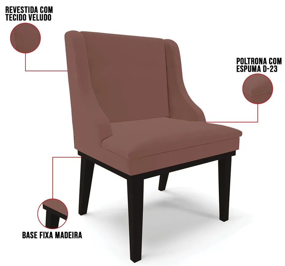 Cadeira de Jantar Liz Veludo Base Fixa Madeira Preto D03 - D'Rossi - Rose