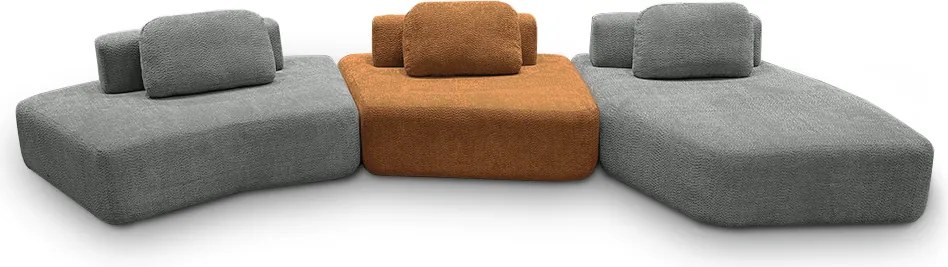 Sofá Ilha Sala de Estar 2 Módulos e Chaise Dakota Encosto Almofadas Soltas Bouclê Rústico Cinza/Terracota G33 - Gran Belo