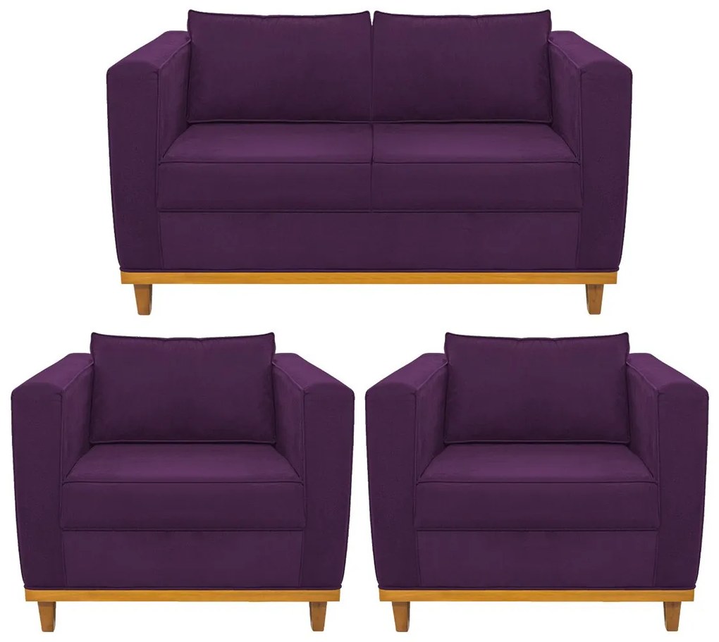 Kit Sofá 2 Lugares e 2 Poltronas Europa Suede Roxo ADJ Decor
