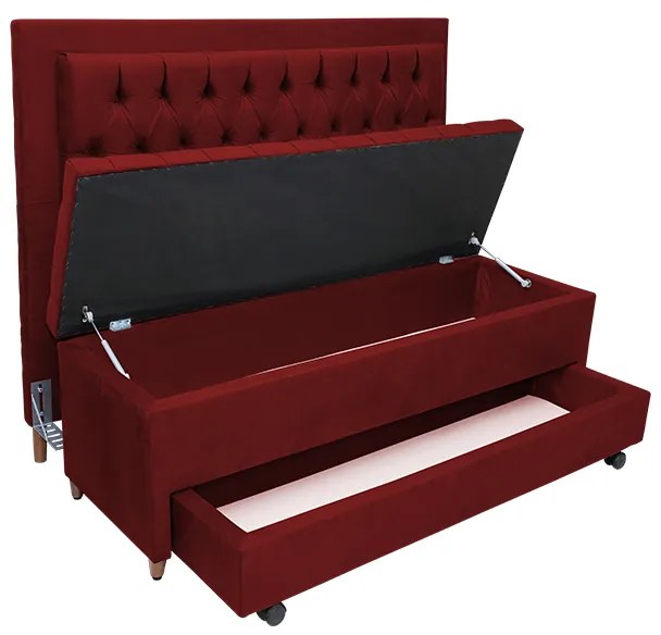 Cabeceira com Calçadeira Baú Casal 140cm Paris Capitonê Suede Bordô - Sheep Estofados - Vermelho escuro