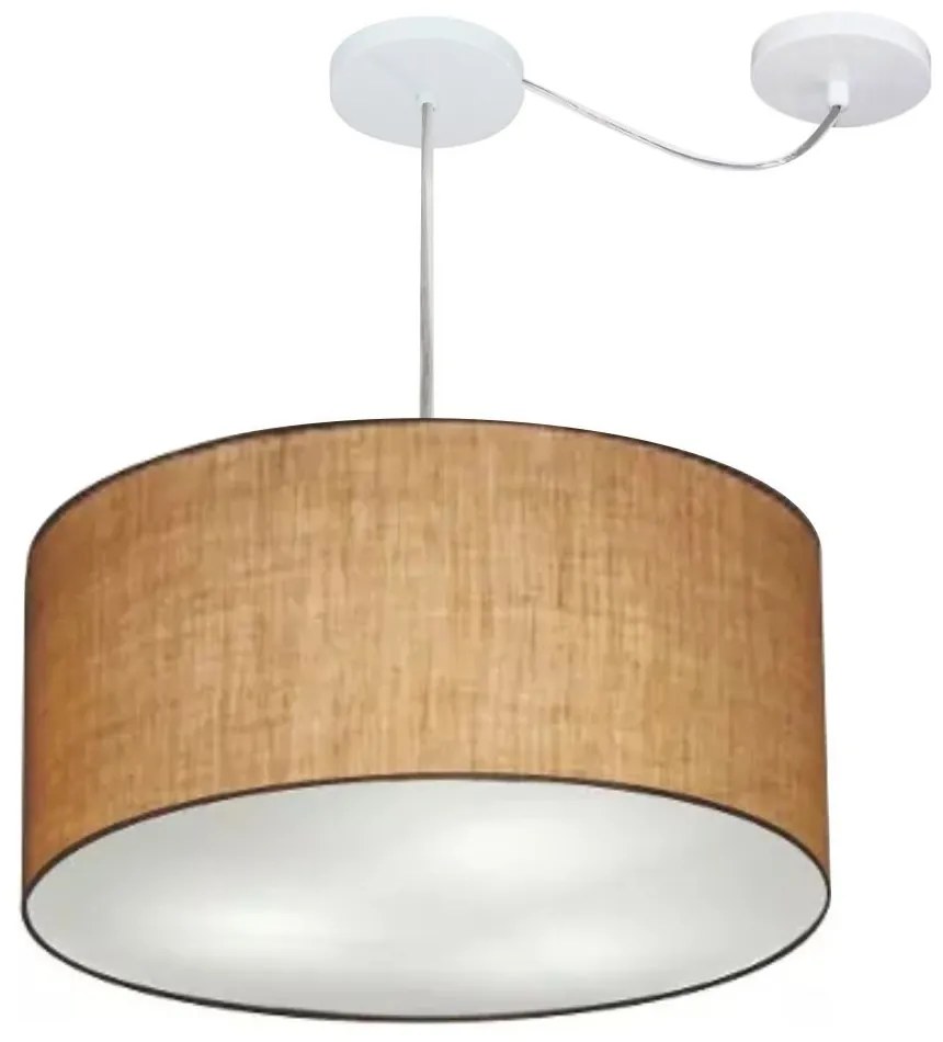 Lustre Pendente Cilíndrico Com Desvio Md-4251 Cúpula em Tecido 50x30cm Palha - Bivolt