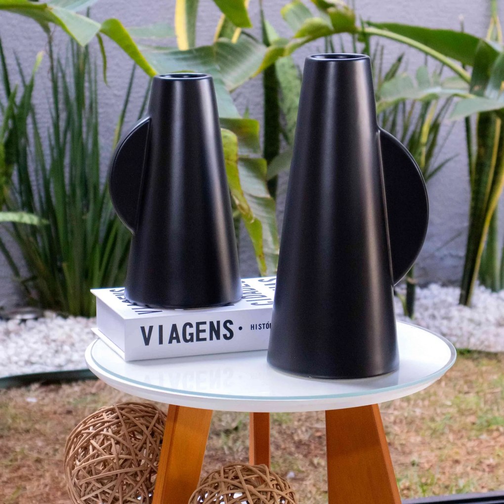 Vaso Decorativo Em Cerâmica Preto 15x14 Cm - D'Rossi