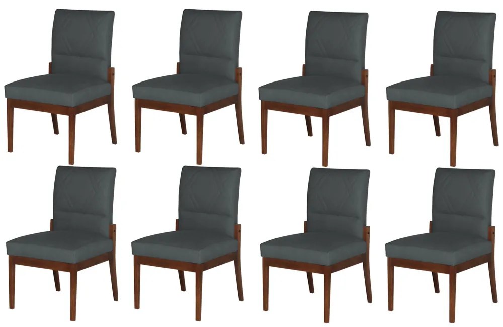 Conjunto 8 Cadeiras De Jantar Aurora Base Madeira Maciça Estofada Suede Cinza Grafite