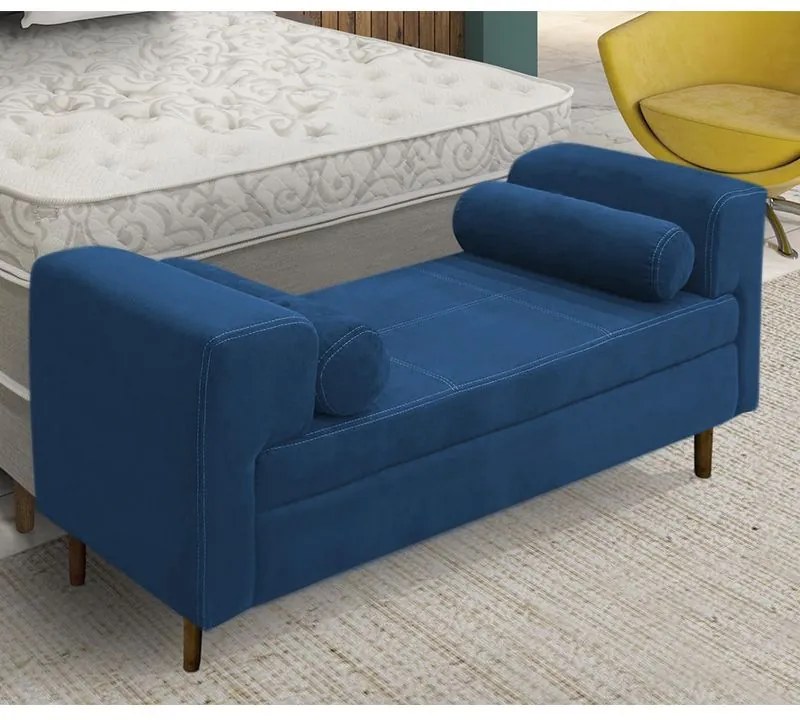 Recamier Casal Queen 160cm Turim Veludo Azul - Simbal - Azul