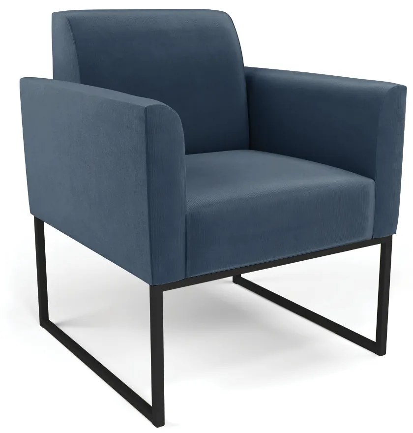 Sofá Namoradeira com Poltrona Base Industrial Preto Marisa Suede Azul Marinho D03 - D'Rossi