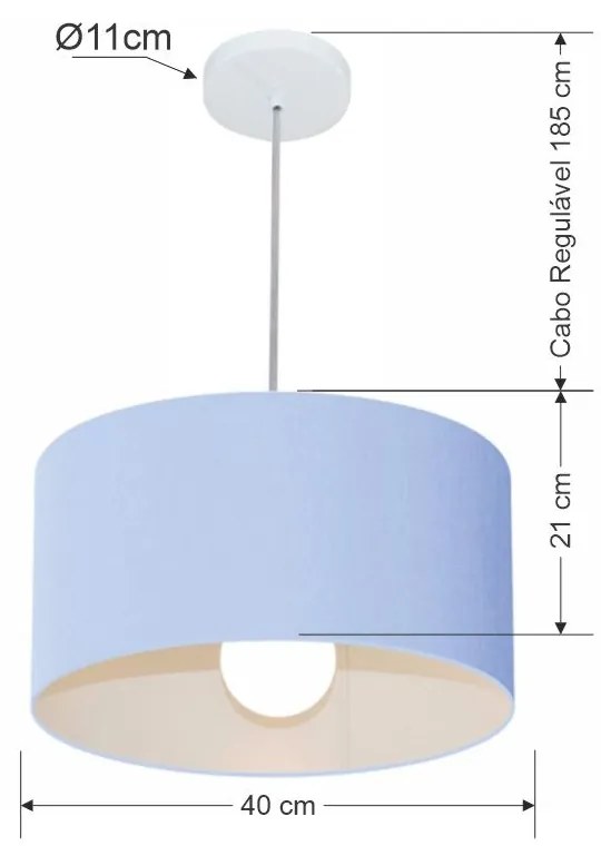 Lustre Pendente Cilíndrico Md-4031 Cúpula em Tecido 40x21cm Azul Bebê - Bivolt