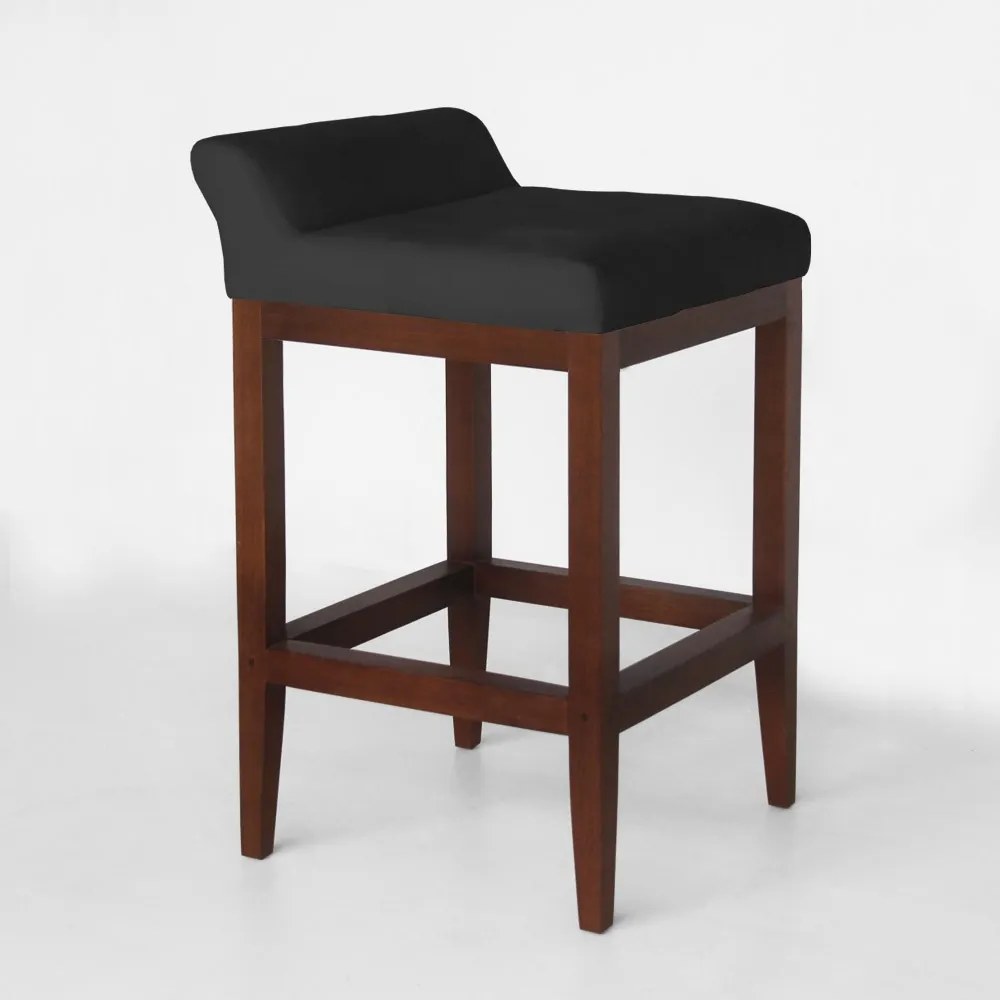 Banqueta Alta Lotus Base Madeira Maciça Estofada Suede Preto