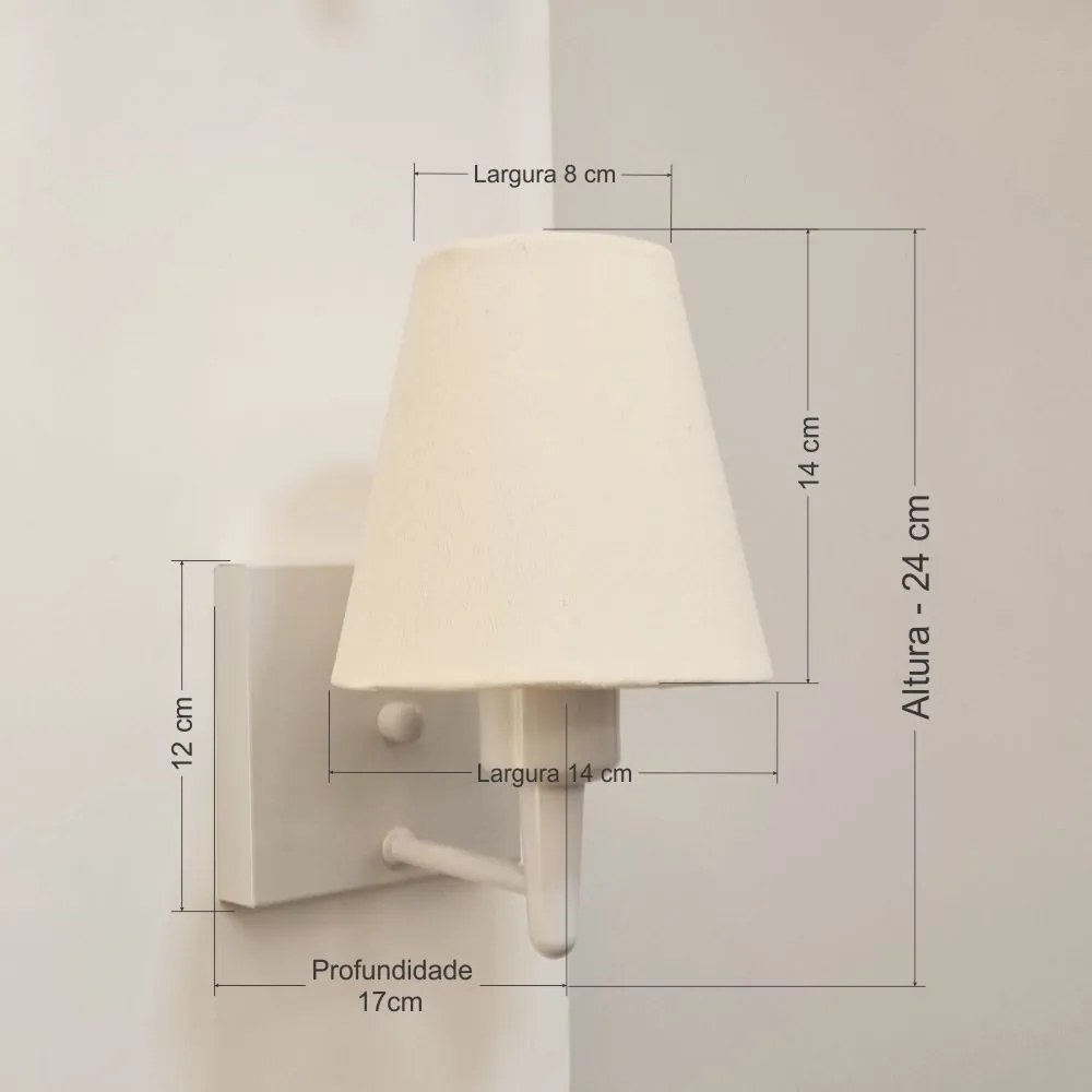 Arandela Quadrada Md-2034 Branco Cúpula em Tecido Cone Algodão Crú - Bivolt