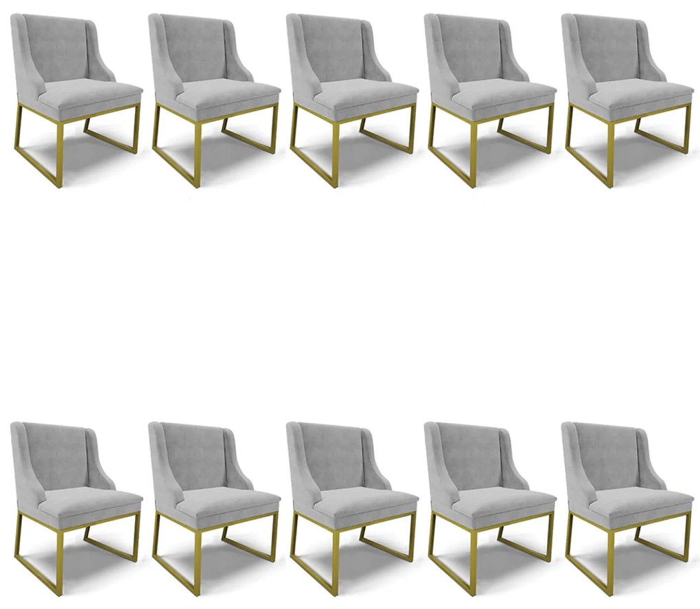 Cadeira Sala de Jantar Industrial Dourado Kit 10 Liz Suede D03 - D'Rossi - Cinza