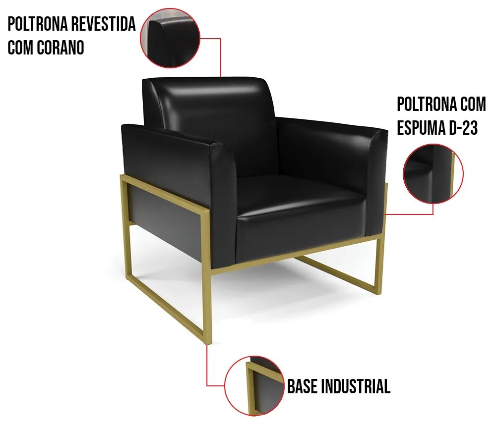 Poltrona Base Industrial Alta Dourado Marisa Corano Preto D03 - D'Rossi