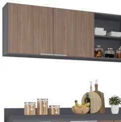 Armário de Cozinha Com Tampo CP02 210cm Pérola Grafite/Freijó Z34 - Mp