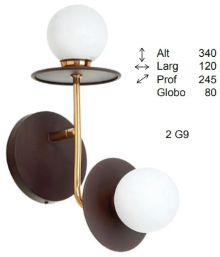 Arandela Mixed Vertical Dupla 24,5X12X34Cm Globo Ø8Cm 2Xg9 - Old Artis... (DOURADO FOSCO, FOSCO (Branco))
