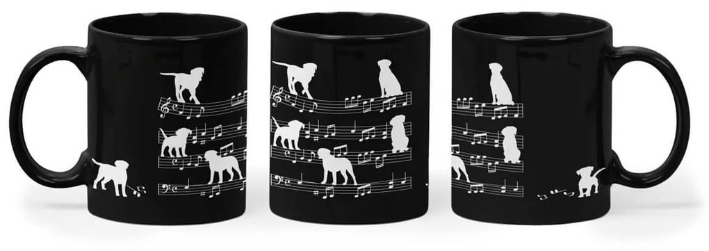 Caneca Cachorro Musical Dog Lover Preta com Alça Preta