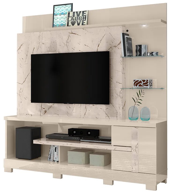 Estante de TV 55 Pol 182cm com Pé para Sala Elaris Calacata/Off White M20 - D'Rossi