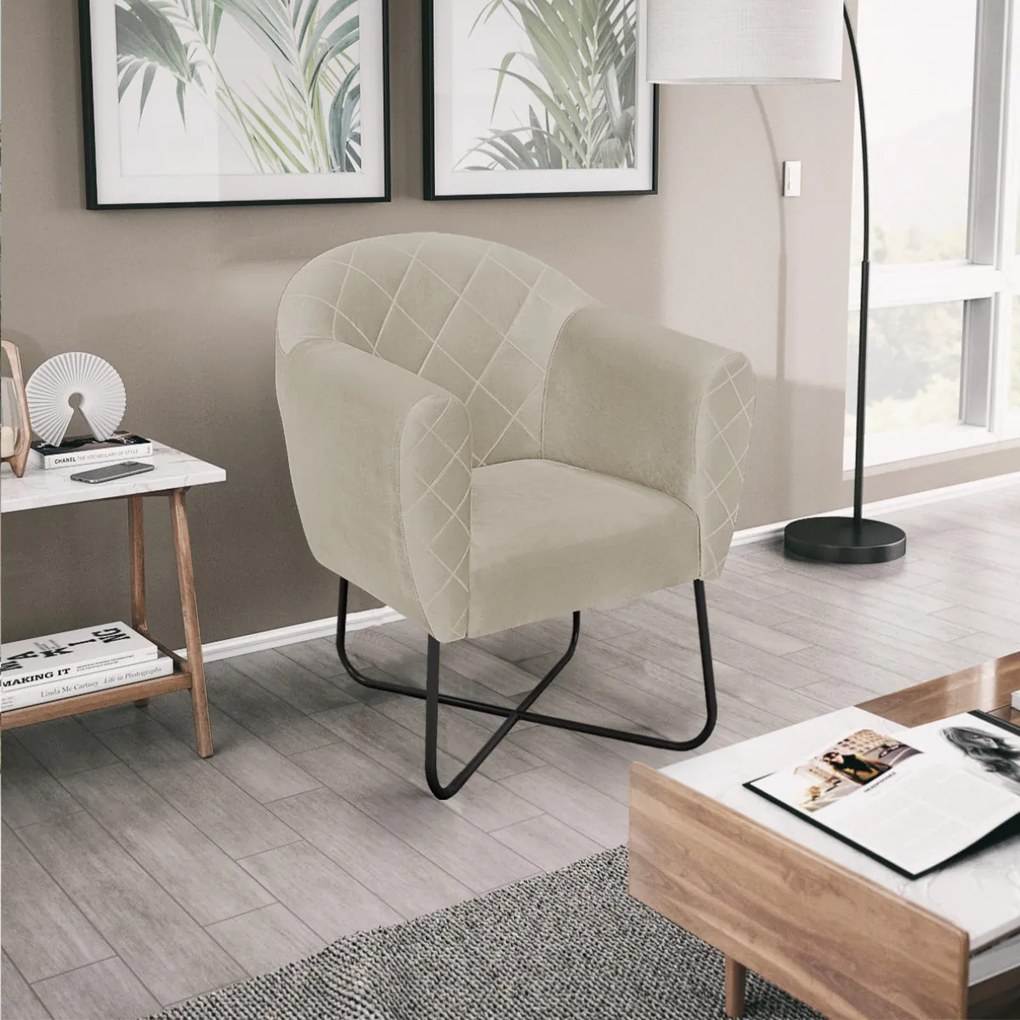 Poltrona Grazi  Base X Preta Suede - ADJ Decor