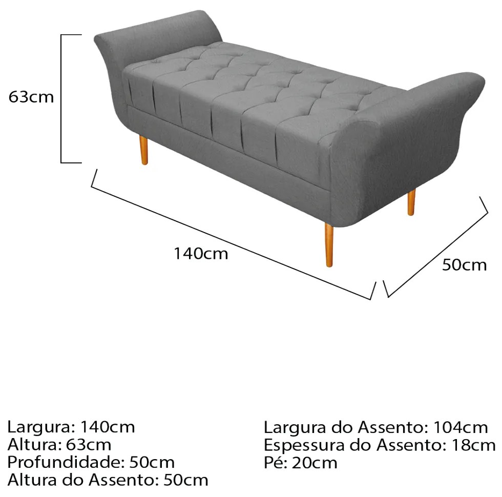Recamier Estofado Ari 140 cm Casal Suede Cinza - ADJ Decor