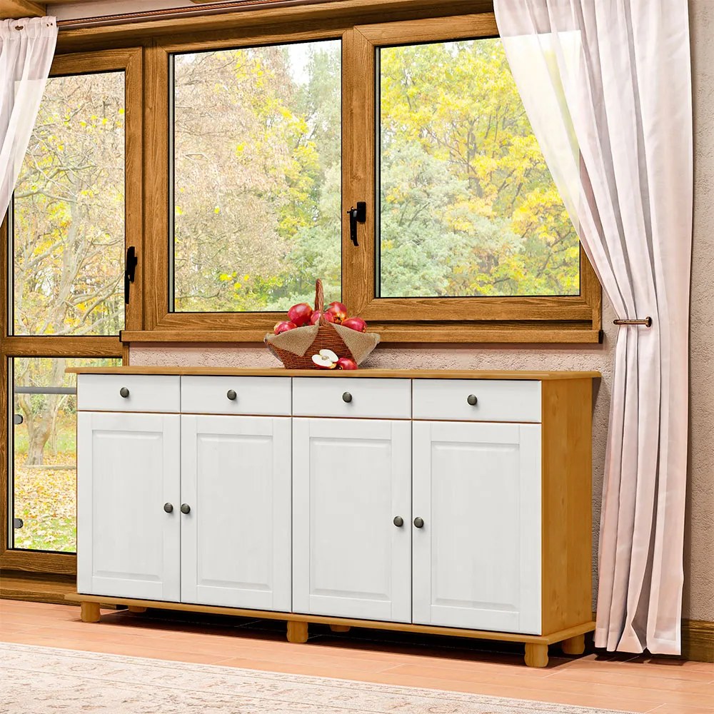 Buffet Decorativo Ivan Madeira 4 Portas e 4 Gavetas Carvalho/Branco G74 - Gran Belo