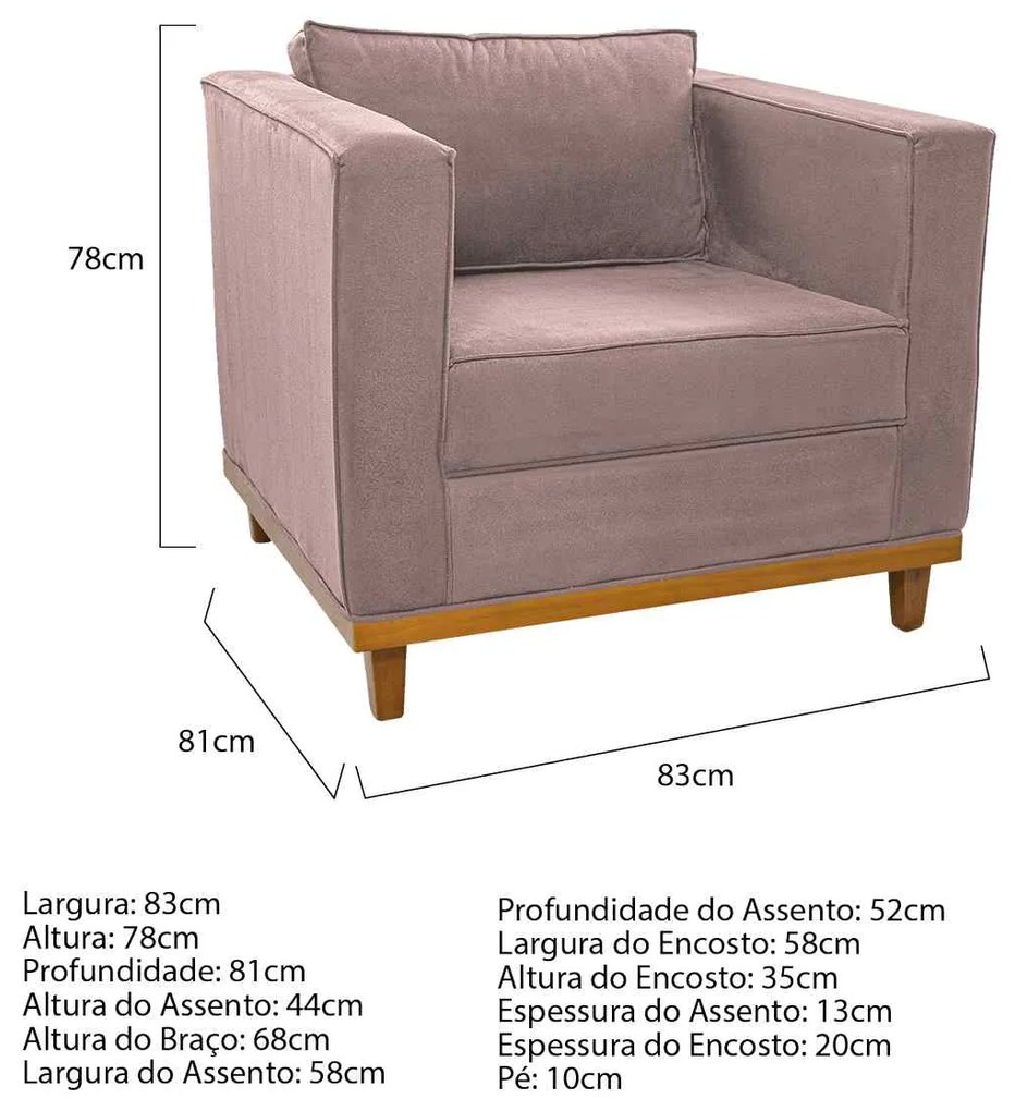 Poltrona Decorativa Europa Linho Rosê ADJ Decor