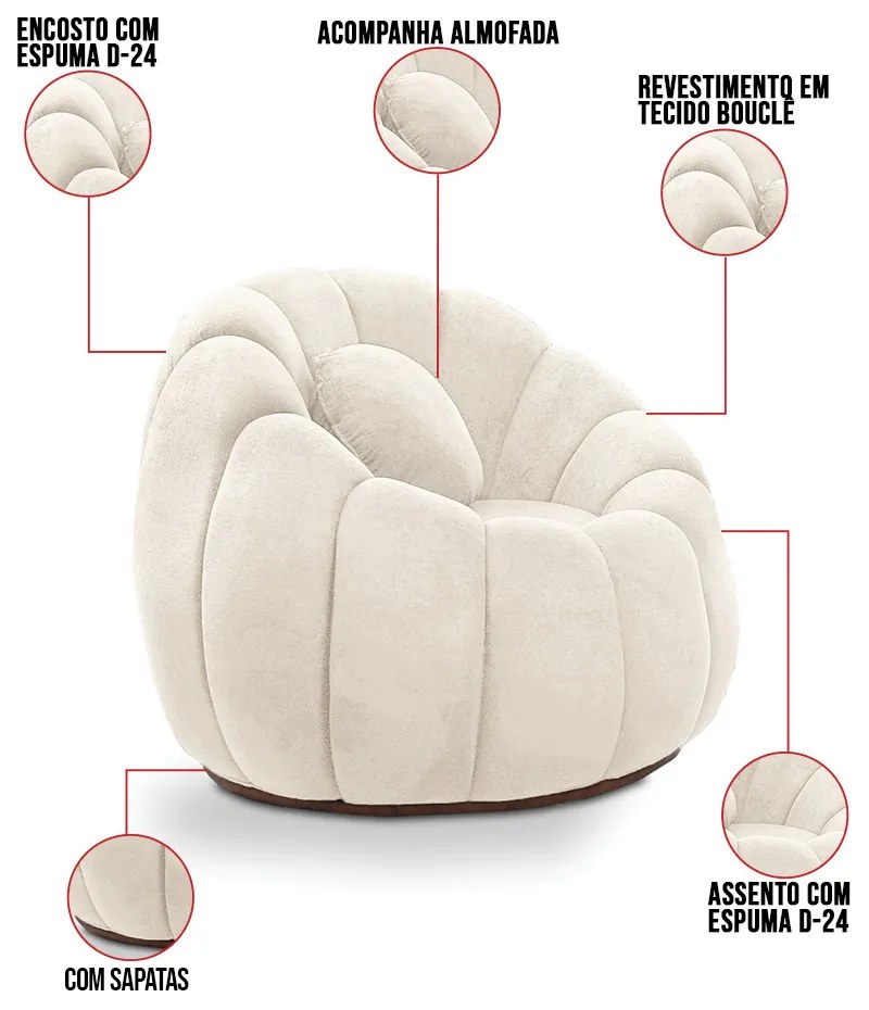 Poltrona Decorativa Orgânica Fixa Cloud Bouclê E03 - D'Rossi - Bege