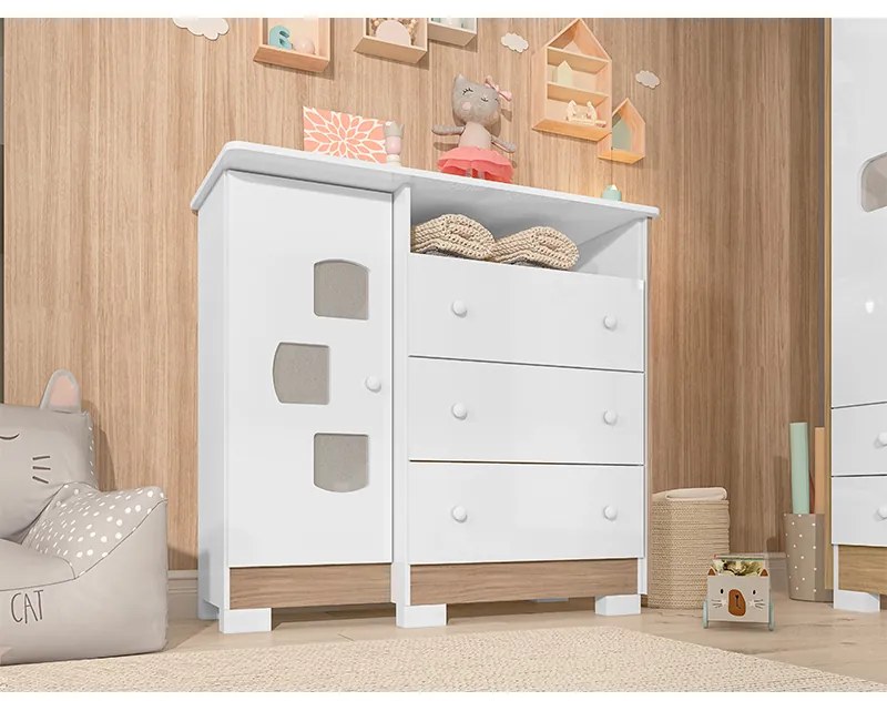 Cômoda Infantil com Sapateira Carinho 1 Porta 3 Gavetas Branco Flex - Incorplac - Branco