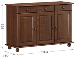 Balcão Buffet Sala de Jantar Rústico 128cm 3 Portas 3 Gavetas Rubia F0