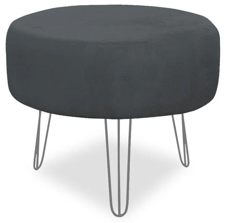 Puff Chloe Pés Hairpin Legs Prata Suede Cinza