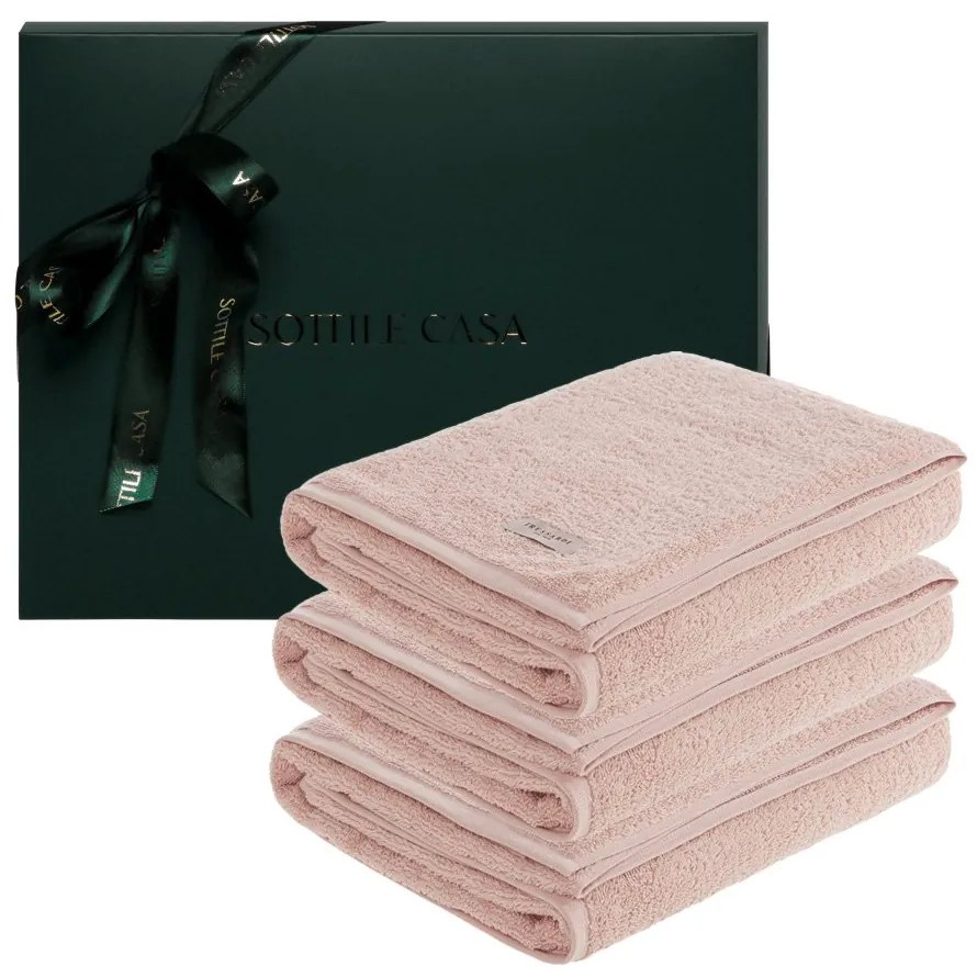 Kit 3 Toalhas de Rosto Trussardi 100% Algodão Fontani c/ Caixa de Presente verde- Soft Rose  Soft Rose