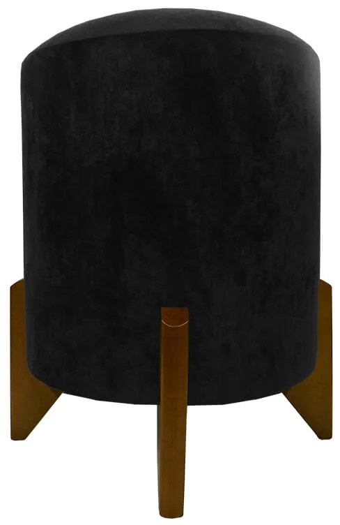 Puff Redondo Evo Peach em Veludo com Pés Escandinavo - Preto - Pequeno 35cm