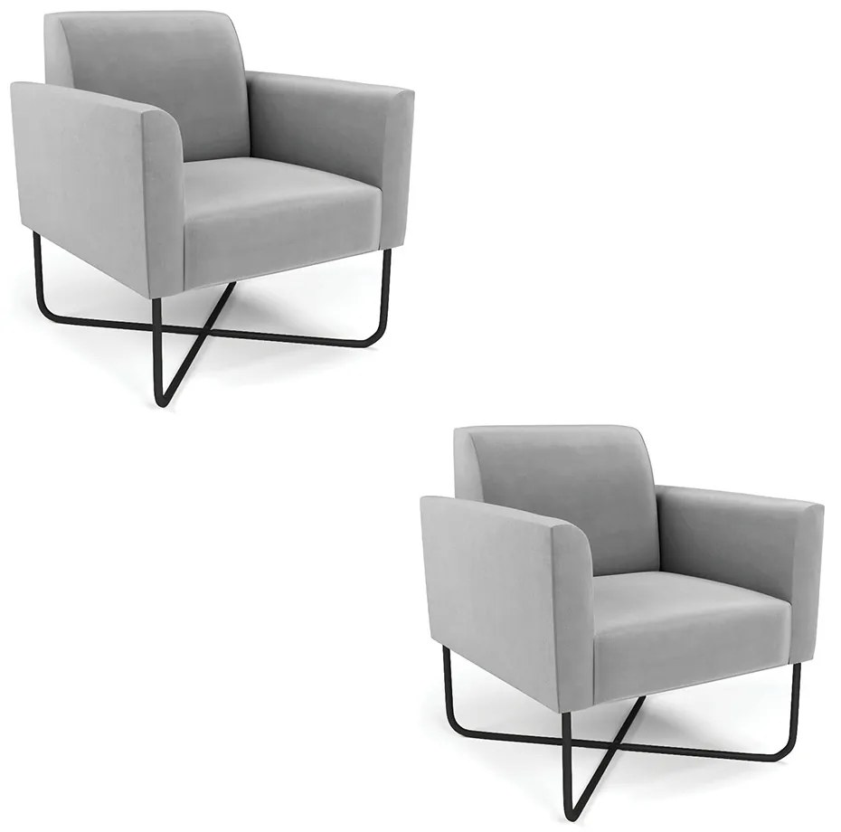 Kit 2 Poltronas Base X Industrial Preto Marisa Suede Cinza D03 - DRossi