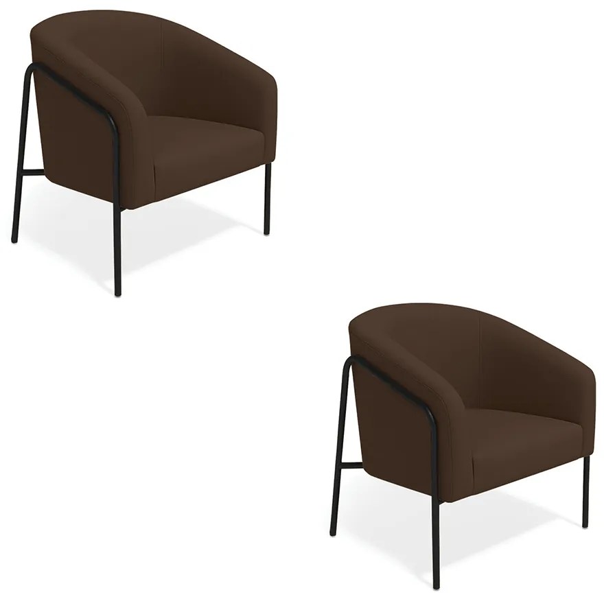 Poltrona Sala Industrial Alta Preto Kit 2 Stella Suede D03 - D'Rossi - Marrom