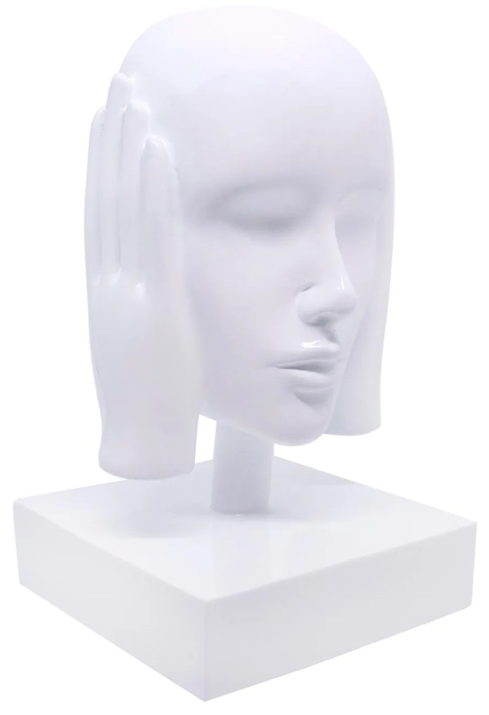 Escultura Máscara Rosto Surdo Branco Em Cerâmica 25x15x14 Cm - D'Rossi