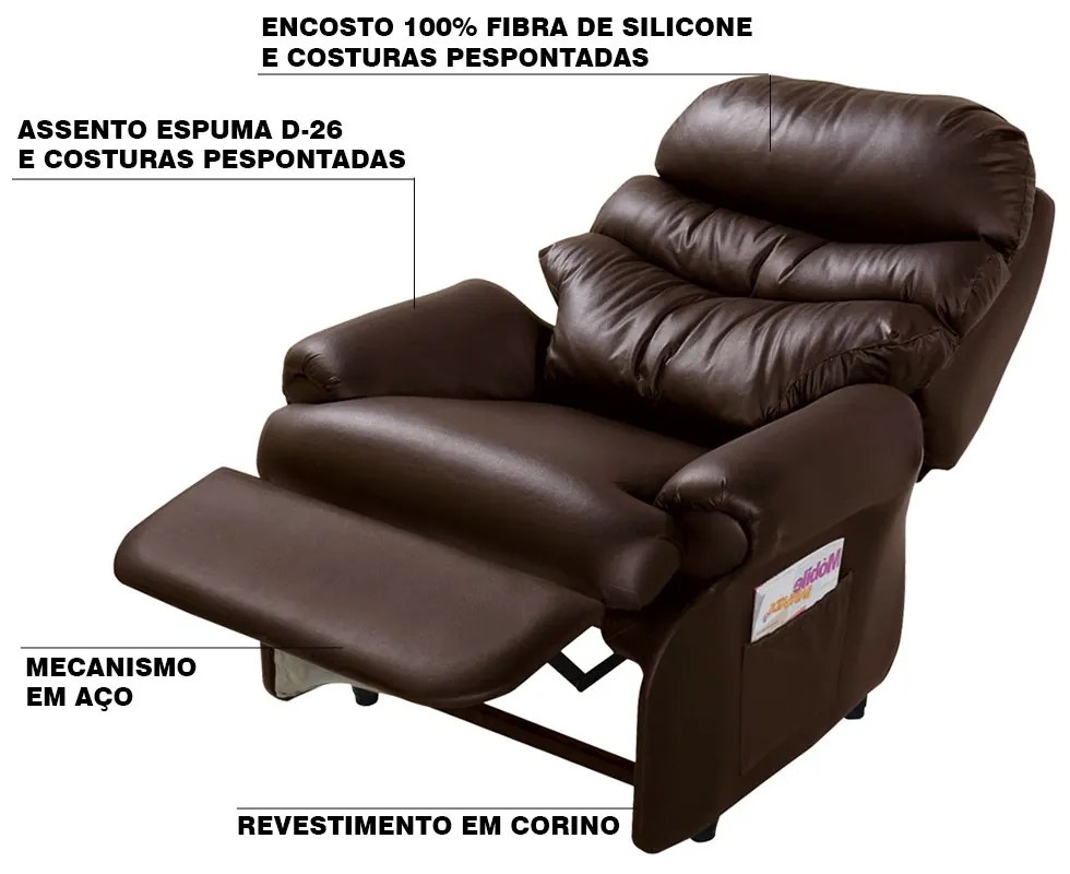 Poltrona do Papai Reclinável Debby PU Sintético Tabaco G30 - Gran Belo