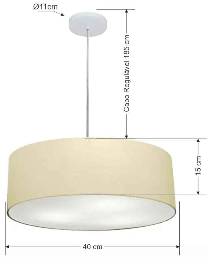 Lustre Pendente Cilíndrico Md-4132 Cúpula em Tecido 40x15cm Algodão Crú - Bivolt