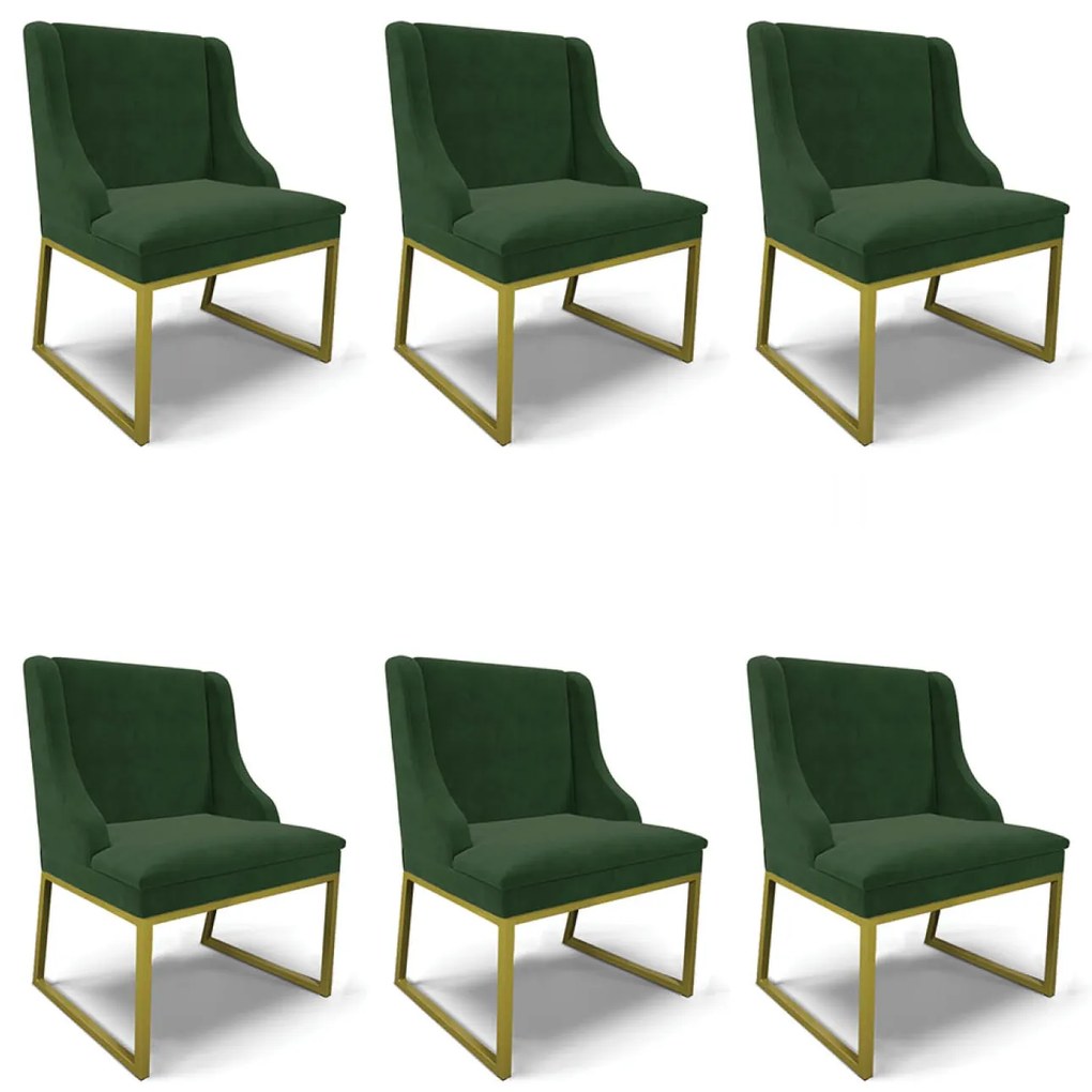 Cadeira Sala de Jantar Industrial Dourado Kit 6 Liz Suede D03 - D'Rossi - Verde