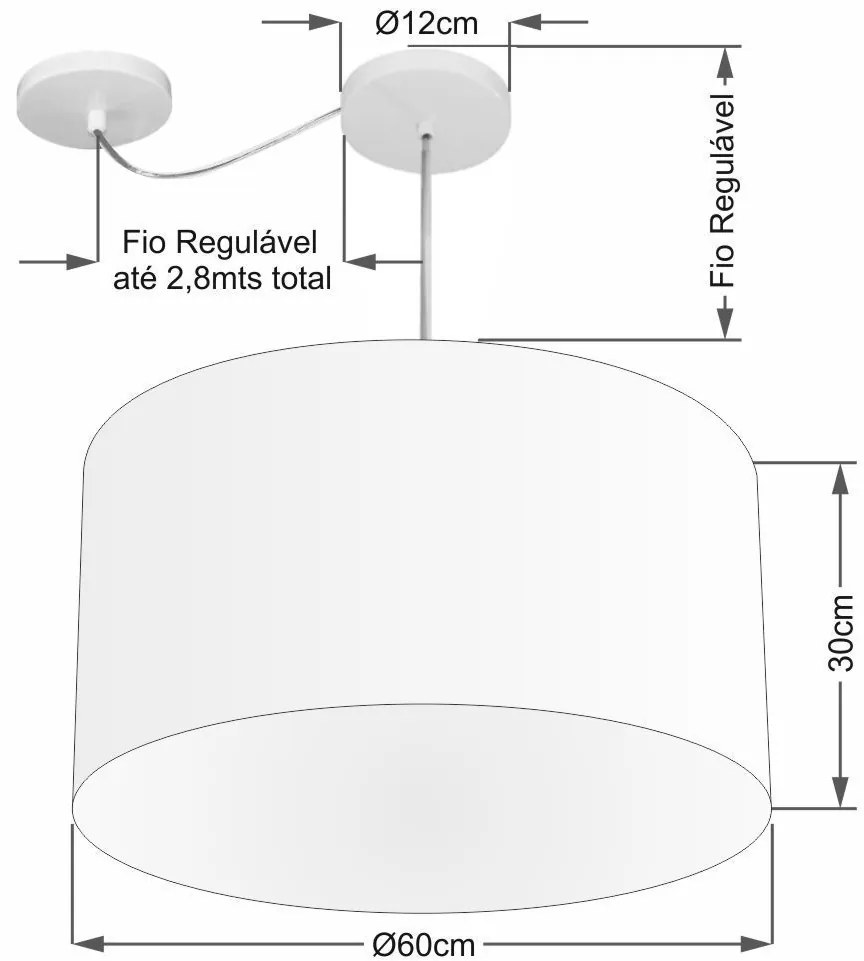 Lustre Pendente Cilíndrico Com Desvio Md-4234 Cúpula em Tecido 60x30cm Café - Bivolt