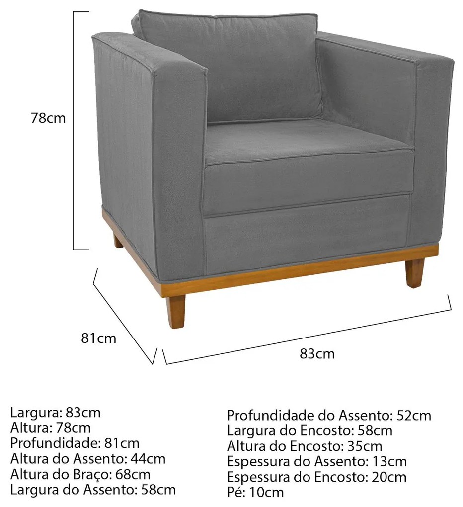 Kit Sofá 2 Lugares e Poltrona Europa Suede Cinza ADJ Decor